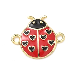 Настоящее золото 18K Латунные звенья в форме сердца с красной и черной эмалью в виде божьей коровки, стойки покрытие, без свинца и без кадмия, долговечный, реальный 18 k позолоченный, 17x20.5x2.5 мм, отверстие : 2 мм
