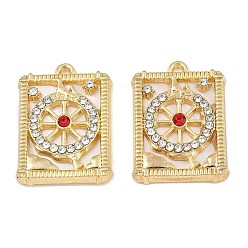 Light Gold Подвески из сплава и страза, Прямоугольная колода Таро с подвесками в виде колеса, с белой скорлупой, золотой свет, 21x15x3.5 мм, отверстие : 1.2 мм