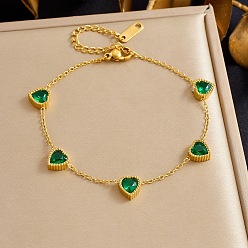 Сердце 304 из нержавеющей стали горный хрусталь браслеты ссылка, браслеты-цепочки для женщин, сердце, 6.81 дюйм (17.3 см)