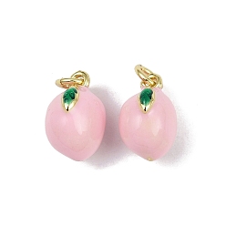Peach Латунь эмаль подвески, с целью перехода в кольце, фруктовое очарование, без свинца и без кадмия, долговечный, стойки покрытие, реальный 18 k позолоченный, персик, 13x10.5x8.5 мм, отверстие : 3 мм