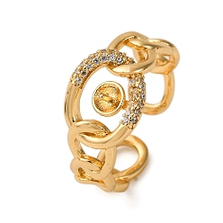 Настоящее золото 18K Регулируемые кольца с микропаве из латуни и кубическим цирконием, за половину пробурено бисера, реальный 18 k позолоченный, 10.5 мм, внутренний диаметр: регулируемый