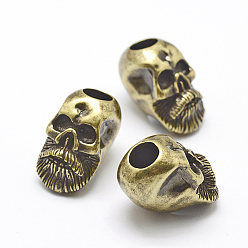 Brushed Antique Bronze Brass Beads, Skull, Large Hole Beads, Lead Free & Nickel Free & Cadmium Free, Antique Bronze, 20x12x17mm, Hole: 6mm