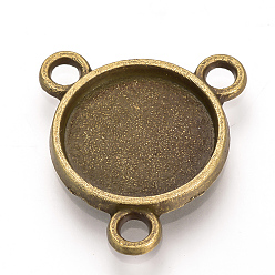 Antique Bronze Tibetan Style Alloy Cabochon Connector Settings, Chandelier Components Links, Cadmium Free & Nickel Free & Lead Free, Flat Round, Antique Bronze, Tray: 12mm, 18.5x16.5x2mm, Hole: 2mm, about 990pcs/1000g
