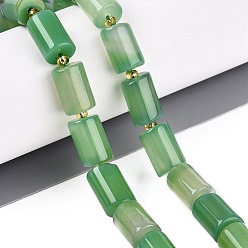 Medium Sea Green Natural Agate Beads Strands, Dyed, Column, with Seed Beads, Medium Sea Green, 11.5~13x7.5~8.5mm, Hole: 1.2~1.5mm, about 27~28pcs/strand, 14.37~15.16 inch(36.5~38.5cm)