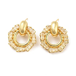 Настоящее золото 18K Висячие серьги-гвоздики с круглым кольцом из латуни с микропаве и кубическим цирконием для женщин, без свинца и без кадмия, долговечный, реальный 18 k позолоченный, 27~27.5x24 мм