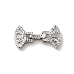 Платина Застежки для часов из латуни с микропаве из прозрачного кубического циркония, долговечный, без кадмия и без свинца, вентилятор, платина, 15.5x29x6 мм, отверстие : 1.5~2x3~4 мм