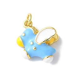Светло-Синий Латунь эмаль прелести, с целью перехода в кольце, долговечный, без кадмия и без свинца, стойки покрытие, реальный 18 k позолоченный, очарование пегаса, голубой, 15x15x7.5 мм, отверстие : 3 мм