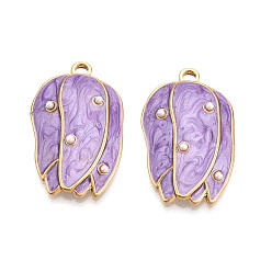 Средний Фиолетовый Ионное покрытие (ip) 304 подвески из нержавеющей стали с эмалью, с абс пластмассовой имитационной жемчужиной, , реальный 18 k позолоченный, средне фиолетовый, 27.5x17x4 мм, отверстие : 1.8~2 мм