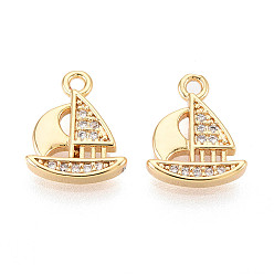 Настоящее золото 18K Латунные микро проложить кубического циркония прелести, парусное судно, долговечный, без никеля , реальный 18 k позолоченный, 12x10x2 мм, отверстие : 1.4 мм