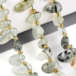 Пренит Природные пренит нитей бисера, самородки, Топ пробуренной, упавший камень, с бисером, 9.5~25x4~11.5x3.5~8 мм, отверстие : 0.8~1 мм, около 42~61 шт / нитка, 14.96~16.14'' (38~41 см)