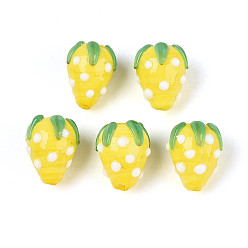 Желтый Ручной работы Lampwork неровный бисер, клубника, желтые, 15~16x12~14x12~14 мм, отверстие : 1.2~1.6 мм