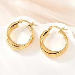 Настоящее золото 18K 304 круглые серьги-кольца из нержавеющей стали, реальный 18 k позолоченный, 27.5x23.5x8.5 мм