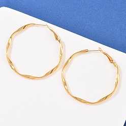 Настоящее золото 18K Серьги из 304 нержавеющей стали, ионное покрытие (ip), реальный 18 k позолоченный, 52~52.5x3 мм