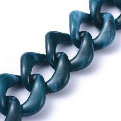 Teal Handgefertigte Acryl-Bordsteinketten, verdrillten Kette, Nachahmung Edelstein-Stil, für Schmuck machen, teal, Link: 23.5x23.5x4 mm, 39.37 Zoll (1 m)/Strang