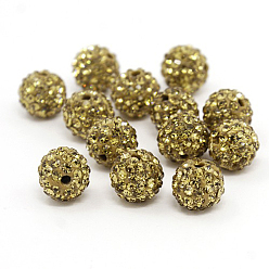 Светло-хаки Бусины с класс А стразами, pave disco бусины, cmолы и каолина, круглые, светлый хаки, 10 мм, отверстие : 1.5 мм