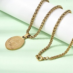 Золотой 201 овальные подвески-медали Святого Бенедикта из нержавеющей стали, золотые, 23.70 дюйм (60.2 см)