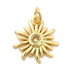 Желтый Солнце латунных микро проложить Цирконом подвески, стойки покрытие, долговечный, без кадмия и без свинца, золотые, с целью перехода в кольце, желтые, 15x14x2.5 мм, отверстие : 3.3 мм