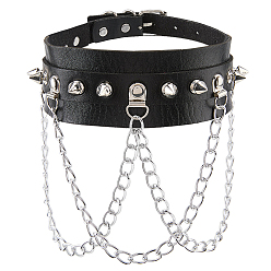 Черный 1Ожерелья из искусственной кожи в стиле панк, Колье-чокер из сплава с цепочками и заклепками, чёрные, 17.13 дюйм (43.5 см)