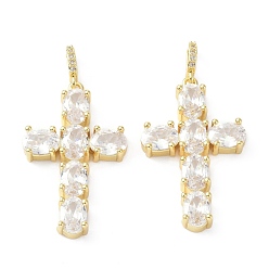 Настоящее золото 18K Латунь кубический цирконий кулон, долговечный, крестик, без свинца и без кадмия, реальный 18 k позолоченный, 31x20x5 мм, отверстие : 2.5x4 мм