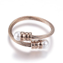 Rose Gold 316 Surgical Stainless Steel Jewelry Sets, Bangles and Rings, with Acrylic Beads, Rose Gold, 2-1/8 inch(54mm), 20mm