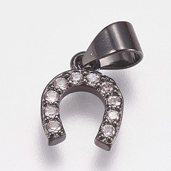 Черный Цвет Металла Латунные микро проложить кубического циркония прелести, подкова, металлический черный , 10x8x2 мм, отверстие : 3.5x4.5 мм
