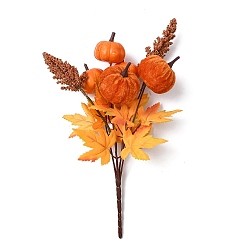 Orange Velvet & Plastic & Foam Artificial Fall Pumpkin Floral Bouquet with Iron Stem, For Halloween Thanksgiving Home Vase Decor, Orange, 358x208x120mm