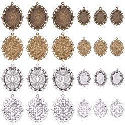 Mixed Color Alloy Pendant Cabochon Settings Kits, Oval, Mixed Color, Tray: 25x18mm, 40x30x1.5mm, Hole: 2mm, Tray: 30x40mm, 61x47x2mm, Hole: 3mm
