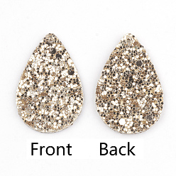 (932FM) Темно-синий аква-матовый с подкладкой Кожаные подвески pu, с блестками, капля, темно-золотистые, 39x25x2 мм, отверстие : 1.5 мм