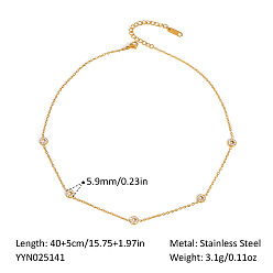 Donut 304 Женские цепочные ожерелья из нержавеющей стали с микропаве из прозрачных кубических цирконий, реальный 18 k позолоченный, пончик, 15.75 дюйм (40 см)