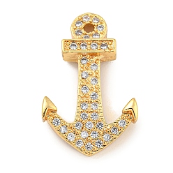 Real 18K Gold Plated Brass Micro Pave Clear Cubic Zirconia Pendants, Anchor Charms, Real 18K Gold Plated, 27x17.5x5mm, Hole: 1mm