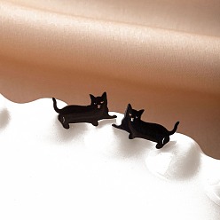 Черный Серьги-гвоздики в виде животных из нержавеющей стали для женщин, форма кошки, слева и справа, чёрные, 60x40 мм