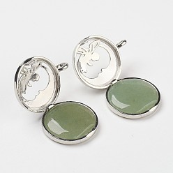 Fluorite Natural Fluorite Pendants, with Brass Diffuser Locket Findings, Flat Round with Angel, 31x26x8mm, Hole: 4mm