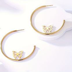 Настоящее золото 18K Модные крупные серьги-гвоздики в форме буквы С с бабочкой 201 из нержавеющей стали, реальный 18 k позолоченный, 50 мм