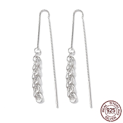 Real Platinum Plated Rhodium Plated 925 Sterling Silver Stud Earrings, Tassel Earrings, Box Chain Ear Thread for Women, Real Platinum Plated, 90mm