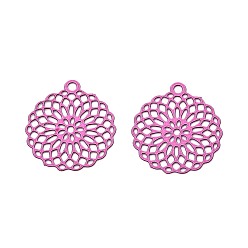 Камелия Полые подвески из нержавеющей стали, окрашенные аэрозольной краской., круглые подвески с цветочным рисунком, камелия, 430 мм, отверстие : 14.5x13x0.3 мм