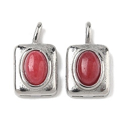 Белый Нефрит Прямоугольник из натурального окрашенного белого нефрита с овальными подвесками, с 304 установками из нержавеющей стали, цвет нержавеющей стали, средне бирюзовый, 13.5x8x4.5 мм, отверстие : 3x1 мм