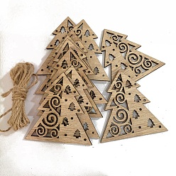 Рождественская елка Незавершенные подвесные украшения из дерева, с пеньковой веревки, для новогодних украшений, рождественская елка, 6.5x6.3 см, 10 шт / пакет