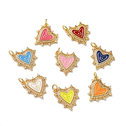Mixed Color Rack Plating Brass Micro Pave Clear Cubic Zirconia Charms, with Jump Ring and Enamel, Lead Free & Cadmium Free, Heart Charm, Real 18K Gold Plated, Mixed Color, 19x19x2mm, Hole: 3.5mm