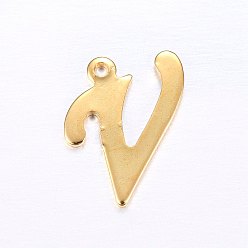 Letter V 201 подвески из нержавеющей стали, буквы, золотые, letter.v, 14x11x1 мм, отверстие : 1 мм