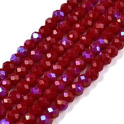 (123L) Белый крем непрозрачный блеск Гальванизировать непрозрачные сплошной цвет стеклянные бусы пряди, с половиным покрытием цвета радуги, граненые, рондель, огнеупорный кирпич, 2.3~2.7x1.5 мм, отверстие : 0.4 мм, около 135~140 шт / нитка, 26~27 см