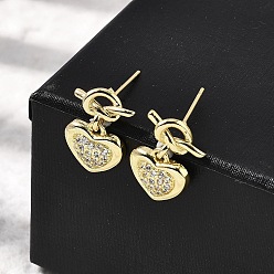 Настоящее золото 18K Серьги-гвоздики в форме сердца из латуни с прозрачным кубическим цирконием, без кадмия и без свинца, долговечный, стойки покрытие, реальный 18 k позолоченный, 15.5x11.5 мм
