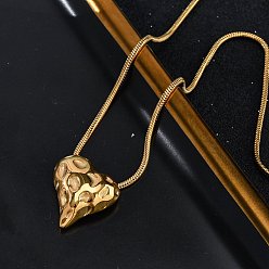 Настоящее золото 14K 304 ожерелья из текстурированной нержавеющей стали с подвеской в виде сердца и цепочкой-змейкой, ионное покрытие (ip), реальный 14 k позолоченный, 16.26 дюйм (41.3 см)