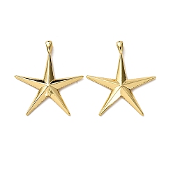 Настоящее золото 18K Латунные подвески, звезда, стойки покрытие, долговечный, без свинца и без кадмия, реальный 18 k позолоченный, 34x30.5x3 мм, отверстие : 4 мм