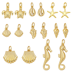 Золотой 16 шт 8 стили латунные подвески, с прыжковых колец, разнообразные, золотые, 9~26.5x5~14x2~6.5 мм, отверстие : 2.5~3.5 мм, 2 шт / стиль
