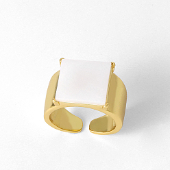 Квадрат Регулируемые латунные манжеты с открытыми кольцами-ракушками для женщин, золотые, квадратный, внутренний диаметр: 16мм~18мм