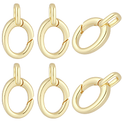Real 18K Gold Plated 8Pcs Brass Spring Gate Rings, Oval, Cadmium Free & Lead Free, Long-Lasting Plated, Real 18K Gold Plated, 15.5x9x2.5mm, Hole: 1.8x2.5mm