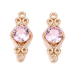 Бледно-Розовый Подвески из латуни с граненым стеклянным соединителем, без кадмия, без никеля и без свинца, звенья китайского узла, золотые, розовый жемчуг, 15.5x6.5x3.5 мм, отверстие : 1 мм