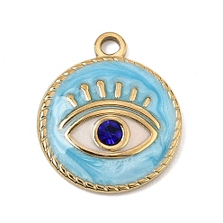 Montana 304 acier inoxydable émail pendentifs, charmes d'oeil mauvais, avec strass, réel 18 k plaqué or, montana, 18x15.5x3mm, Trou: 1.8mm