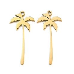Chapado en Oro Real 18K 304 colgantes de acero inoxidable, encantos del árbol de coco, revestimiento de iones (ip), real 18 k chapado en oro, 32x14x1.3 mm, agujero: 1.6 mm