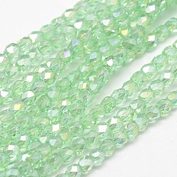 Бледно-Зеленый Стеклянные бусины с гальваническим покрытием , кубические, с покрытием AB цвета, граненые, бледно-зеленый, 4x4x4 мм, отверстие : 1 мм, около 94 шт / нитка, 13.98~14.96'' (35.5~38 см)